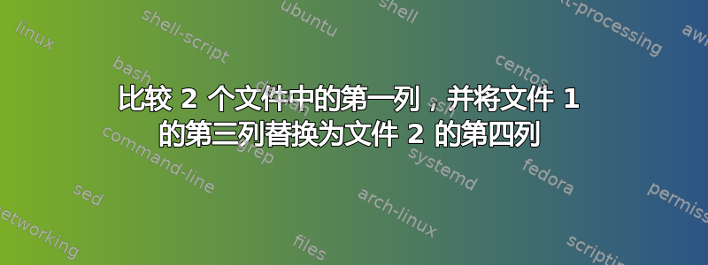 比较 2 个文件中的第一列，并将文件 1 的第三列替换为文件 2 的第四列