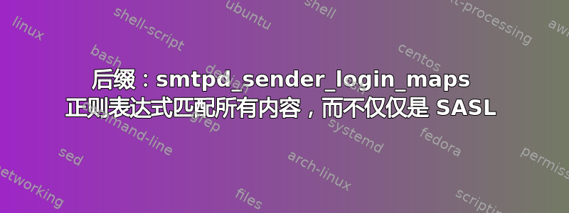 后缀：smtpd_sender_login_maps 正则表达式匹配所有内容，而不仅仅是 SASL