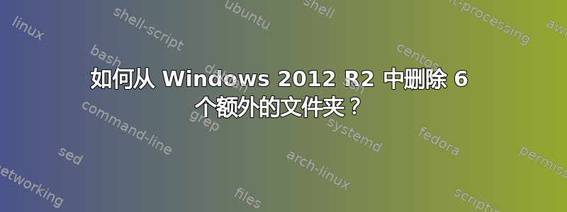 如何从 Windows 2012 R2 中删除 6 个额外的文件夹？