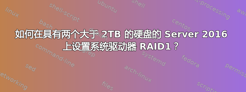 如何在具有两个大于 2TB 的硬盘的 Server 2016 上设置系统驱动器 RAID1？