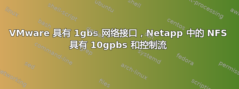 VMware 具有 1gbs 网络接口，Netapp 中的 NFS 具有 10gpbs 和控制流