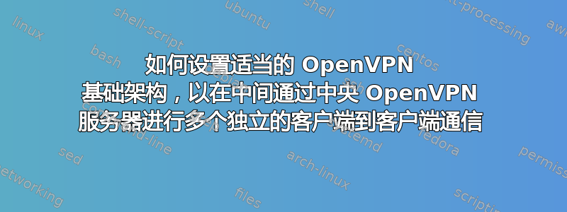 如何设置适当的 OpenVPN 基础架构，以在中间通过中央 OpenVPN 服务器进行多个独立的客户端到客户端通信