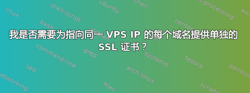 我是否需要为指向同一 VPS IP 的每个域名提供单独的 SSL 证书？