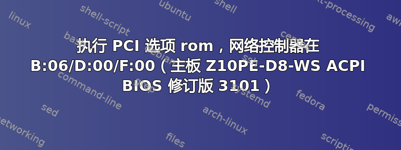 执行 PCI 选项 rom，网络控制器在 B:06/D:00/F:00（主板 Z10PE-D8-WS ACPI BIOS 修订版 3101）