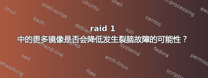 raid 1 中的更多镜像是否会降低发生裂脑故障的可能性？