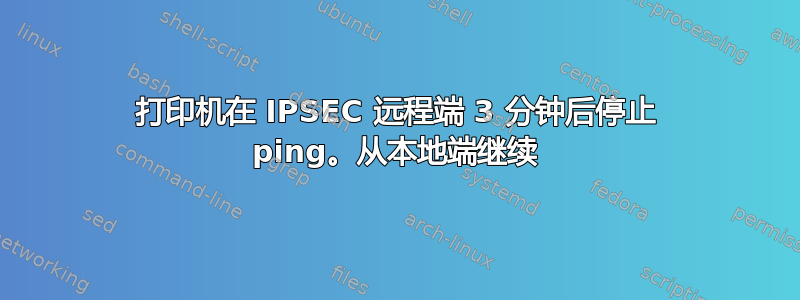 打印机在 IPSEC 远程端 3 分钟后停止 ping。从本地端继续