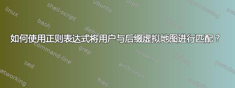 如何使用正则表达式将用户与后缀虚拟地图进行匹配？