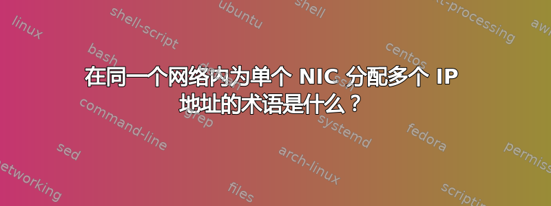 在同一个网络内为单个 NIC 分配多个 IP 地址的术语是什么？