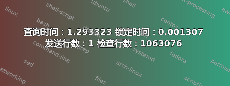 查询时间：1.293323 锁定时间：0.001307 发送行数：1 检查行数：1063076