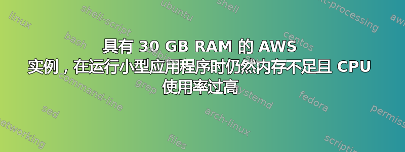 具有 30 GB RAM 的 AWS 实例，在运行小型应用程序时仍然内存不足且 CPU 使用率过高