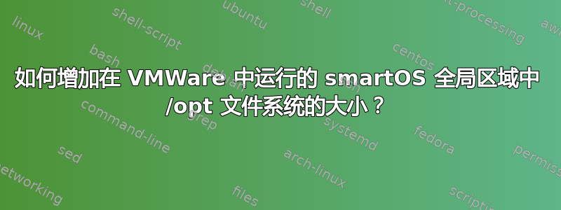 如何增加在 VMWare 中运行的 smartOS 全局区域中 /opt 文件系统的大小？