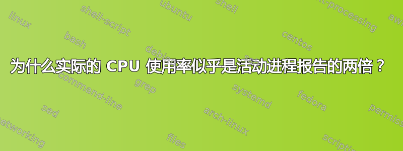 为什么实际的 CPU 使用率似乎是活动进程报告的两倍？