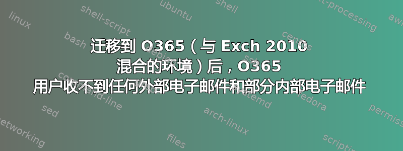 迁移到 O365（与 Exch 2010 混合的环境）后，O365 用户收不到任何外部电子邮件和部分内部电子邮件