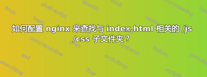 如何配置 nginx 来查找与 index.html 相关的 /js /css 子文件夹？