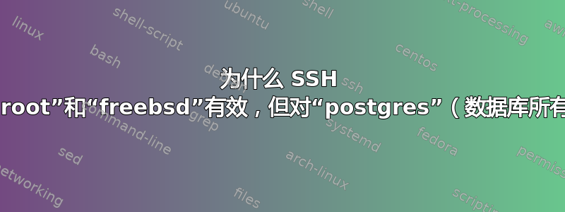 为什么 SSH 密钥对用户“root”和“freebsd”有效，但对“postgres”（数据库所有者）无效？