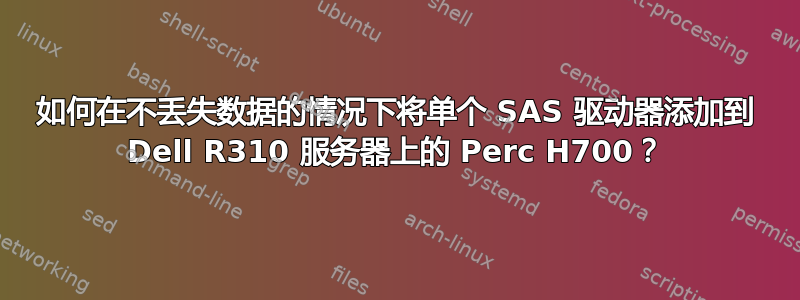 如何在不丢失数据的情况下将单个 SAS 驱动器添加到 Dell R310 服务器上的 Perc H700？