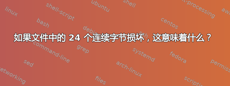 如果文件中的 24 个连续字节损坏，这意味着什么？