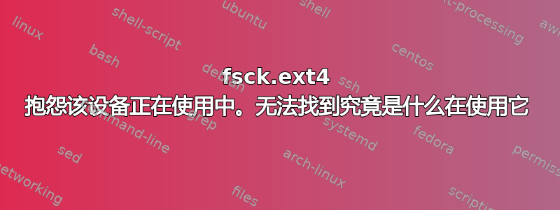 fsck.ext4 抱怨该设备正在使用中。无法找到究竟是什么在使用它