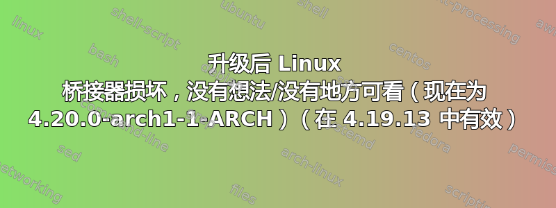 升级后 Linux 桥接器损坏，没有想法/没有地方可看（现在为 4.20.0-arch1-1-ARCH）（在 4.19.13 中有效）