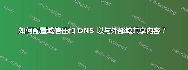 如何配置域信任和 DNS 以与外部域共享内容？