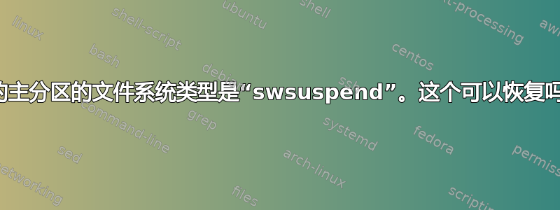 我的主分区的文件系统类型是“swsuspend”。这个可以恢复吗？