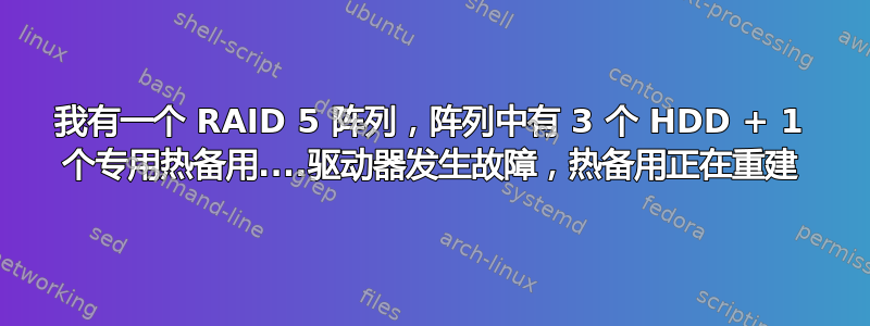 我有一个 RAID 5 阵列，阵列中有 3 个 HDD + 1 个专用热备用....驱动器发生故障，热备用正在重建