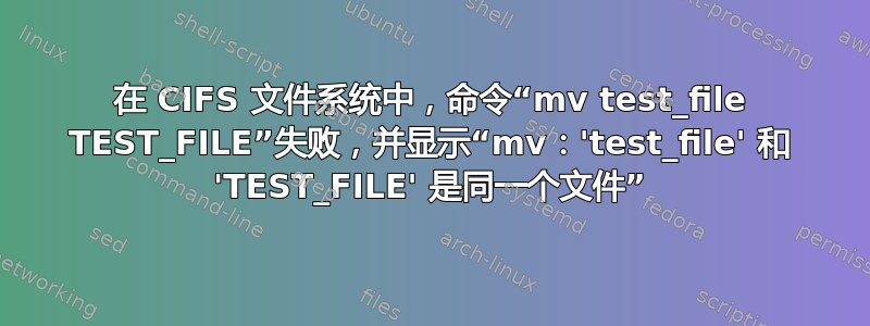 在 CIFS 文件系统中，命令“mv test_file TEST_FILE”失败，并显示“mv：'test_file' 和 'TEST_FILE' 是同一个文件”