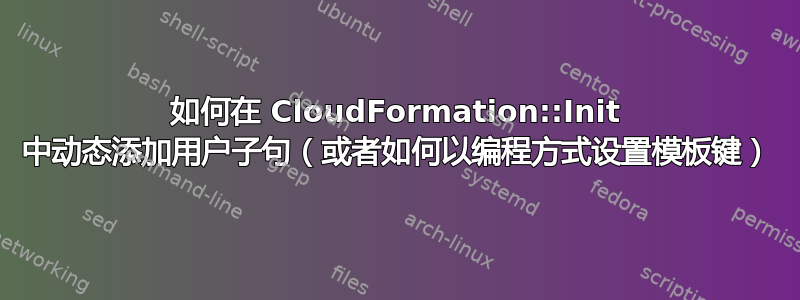 如何在 CloudFormation::Init 中动态添加用户子句（或者如何以编程方式设置模板键）