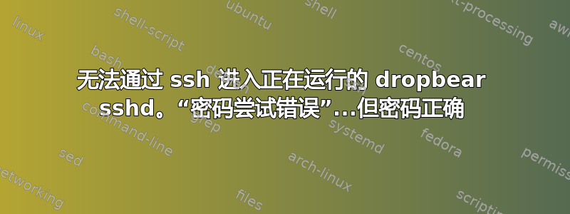 无法通过 ssh 进入正在运行的 dropbear sshd。“密码尝试错误”...但密码正确