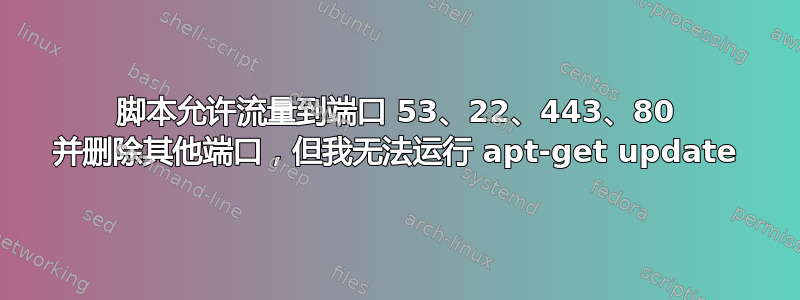 脚本允许流量到端口 53、22、443、80 并删除其他端口，但我无法运行 apt-get update