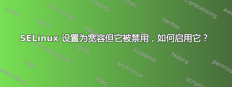 SELinux 设置为宽容但它被禁用，如何启用它？