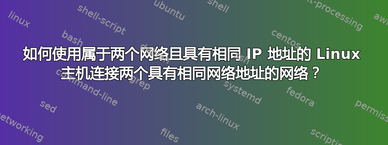 如何使用属于两个网络且具有相同 IP 地址的 Linux 主机连接两个具有相同网络地址的网络？