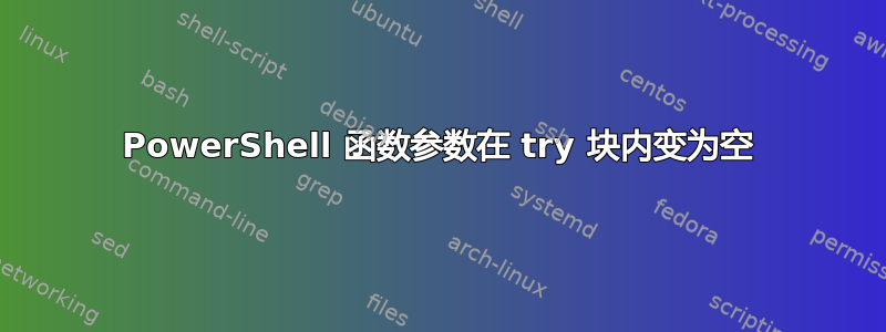 PowerShell 函数参数在 try 块内变为空