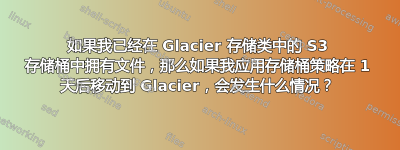 如果我已经在 Glacier 存储类中的 S3 存储桶中拥有文件，那么如果我应用存储桶策略在 1 天后移动到 Glacier，会发生什么情况？