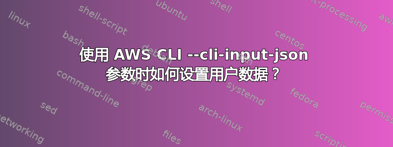 使用 AWS CLI --cli-input-json 参数时如何设置用户数据？