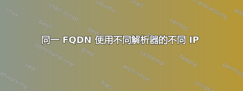 同一 FQDN 使用不同解析器的不同 IP