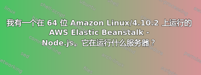 我有一个在 64 位 Amazon Linux/4.10.2 上运行的 AWS Elastic Beanstalk - Node.js。它在运行什么服务器？