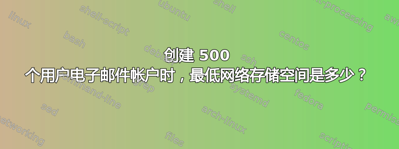 创建 500 个用户电子邮件帐户时，最低网络存储空间是多少？