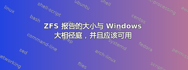 ZFS 报告的大小与 Windows 大相径庭，并且应该可用