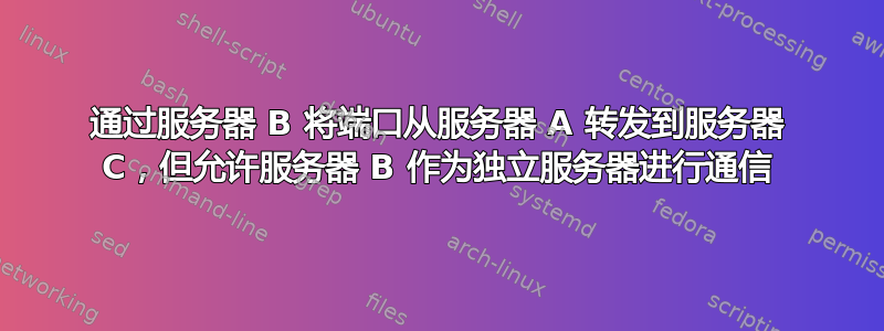 通过服务器 B 将端口从服务器 A 转发到服务器 C，但允许服务器 B 作为独立服务器进行通信