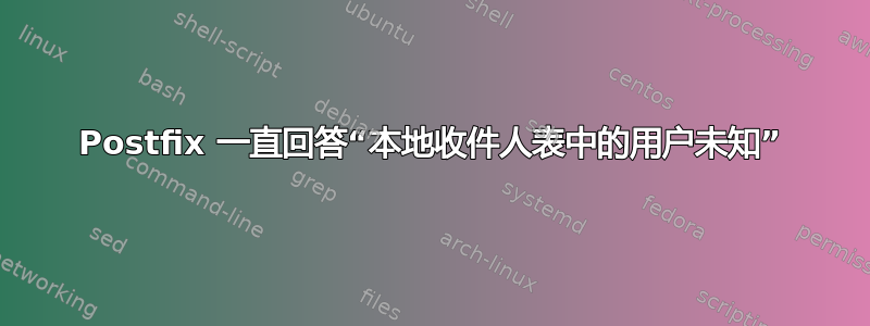 Postfix 一直回答“本地收件人表中的用户未知”