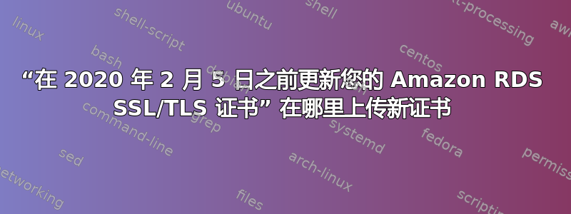 “在 2020 年 2 月 5 日之前更新您的 Amazon RDS SSL/TLS 证书” 在哪里上传新证书