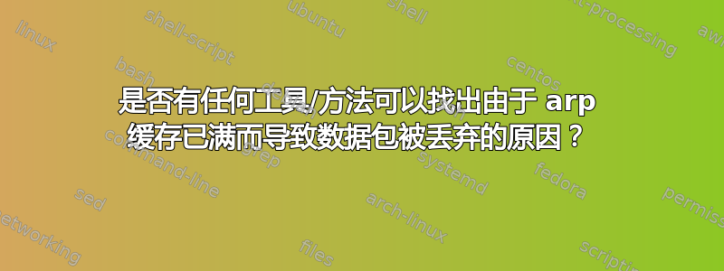 是否有任何工具/方法可以找出由于 arp 缓存已满而导致数据包被丢弃的原因？