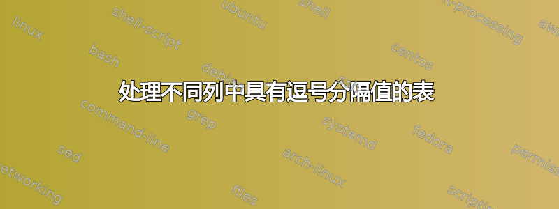 处理不同列中具有逗号分隔值的表