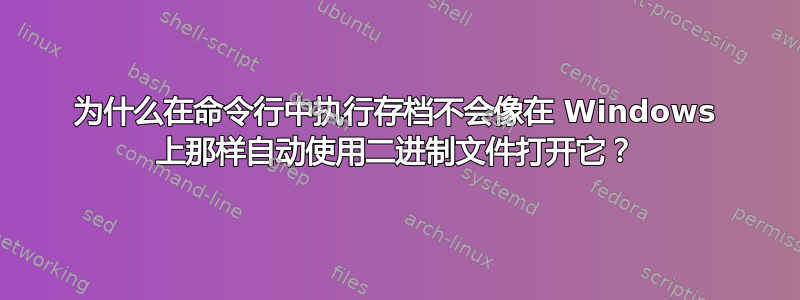 为什么在命令行中执行存档不会像在 Windows 上那样自动使用二进制文件打开它？