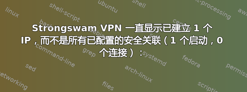 Strongswam VPN 一直显示已建立 1 个 IP，而不是所有已配置的安全关联（1 个启动，0 个连接）：