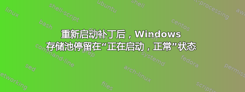 重新启动补丁后，Windows 存储池停留在“正在启动，正常”状态