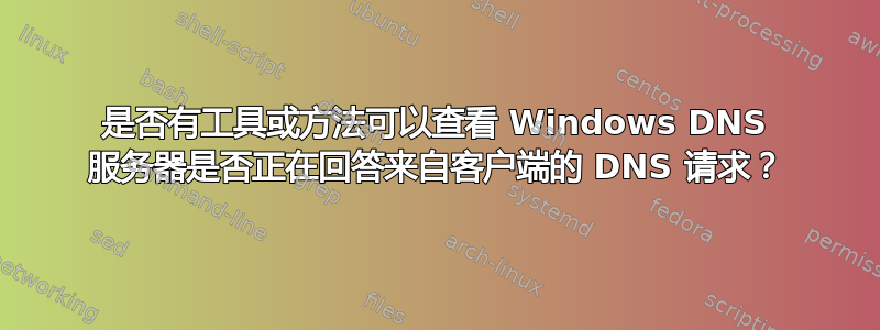 是否有工具或方法可以查看 Windows DNS 服务器是否正在回答来自客户端的 DNS 请求？