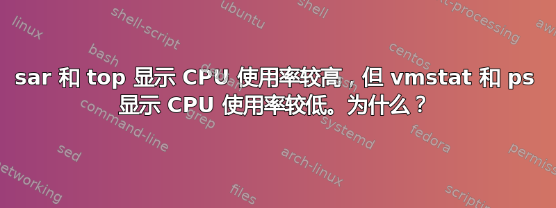 sar 和 top 显示 CPU 使用率较高，但 vmstat 和 ps 显示 CPU 使用率较低。为什么？