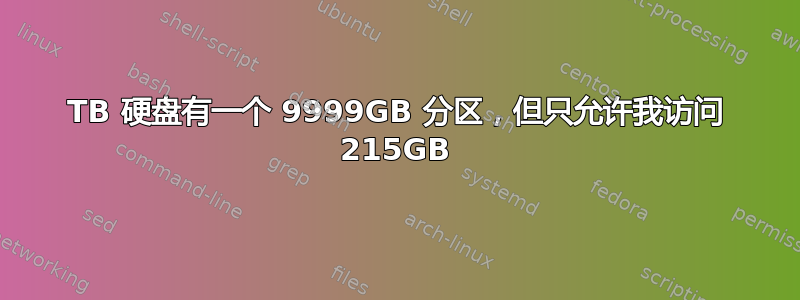 10TB 硬盘有一个 9999GB 分区，但只允许我访问 215GB